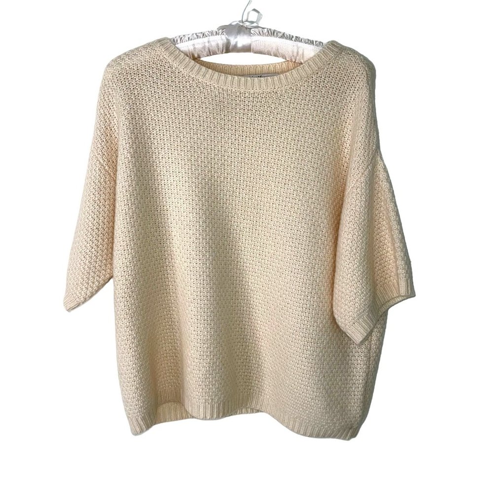 MaxMara Dalila Pure Cashmere Sweater Womens Size Large L Short Sleeve Cream